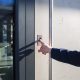 Biometric attendance tracking software in use upon door entry to building